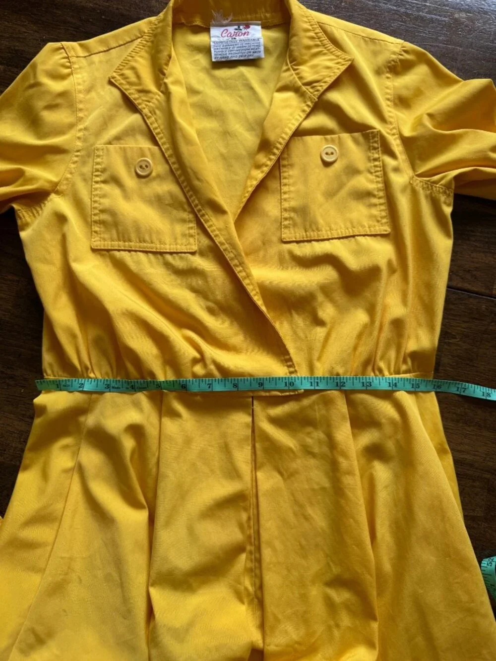 Vintage Caron Retro 70's Yellow Midi Length Long Sleeve Shirt Dress Size Small - Picture 11 of 13